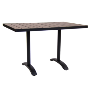 ALUMINUM PATIO TABLE IN BLACK W/IMITATION TEAK SLAT TOP
