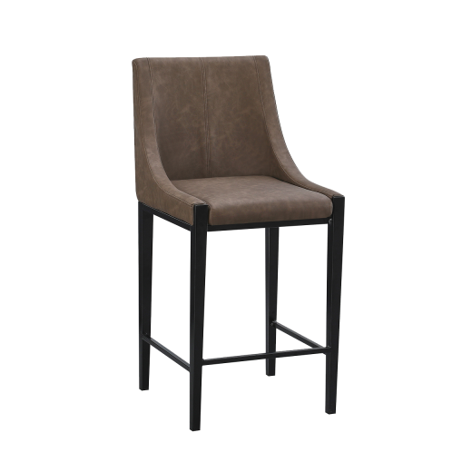Modern Vintage Metal Bar Stool With Brown Vinyl Seat & Back 