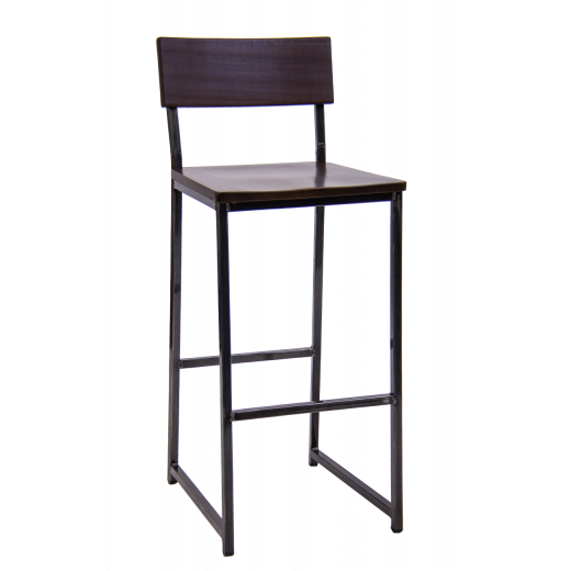 Rubber Wood Seat & Back Metal Barstool 