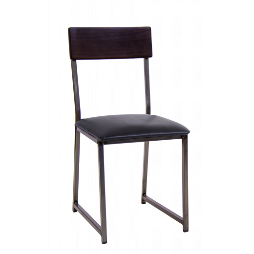 Beechwood Back & Black Vinyl Seat Clear Coat Metal Chair