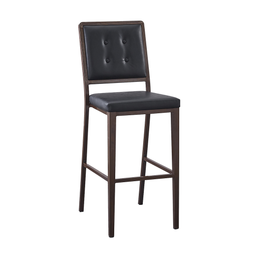 Metal Barstool in Walnut Wood Grain Finish, Black Vinyl Seat & Back
