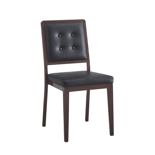Metal Indoor Chair in Walnut Wood Grain Finish, Black Vinyl Seat & Back
