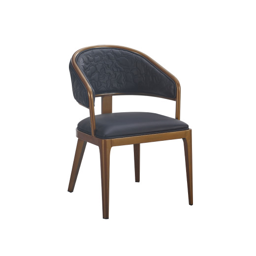Modern Indoor Black Upholstered Arm Chair with Embossed Backrest and Walnut Metal Frame