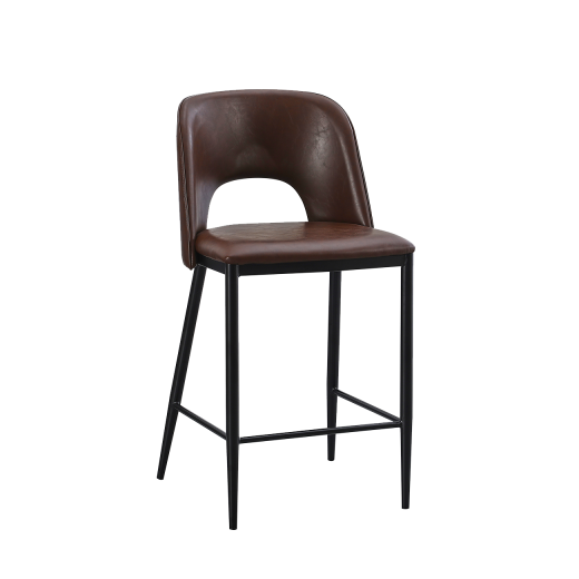Metal Bar Stool With Brown Vinyl Seat & Back