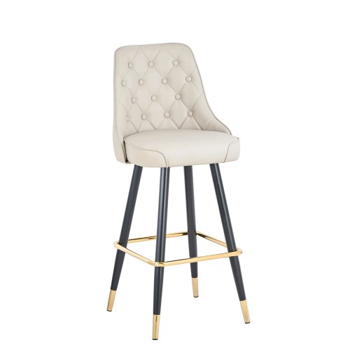 Indoor Metal Barstool with Button Tufted Cream Vinyl Seat