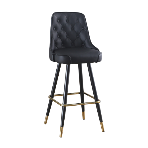Indoor Metal Barstool with Button Tufted Black Vinyl Seat