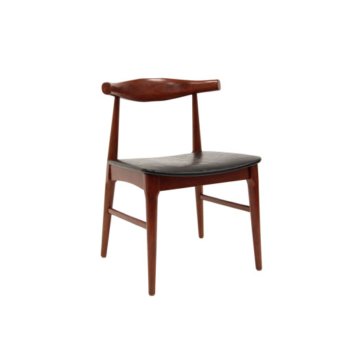 Indoor Black Vinyl Seat Rubberwood Chair in Dark Mahogany Finish