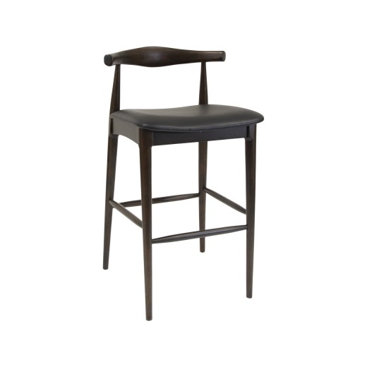 Walnut-Finished Indoor Rubberwood Barstool with Black Vinyl Seat