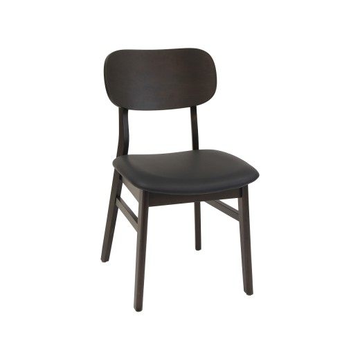 Dark Walnut Finish Rubberwood Chair w/ Black Vinyl Seat