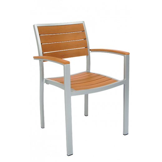 Imitation Teak Slat Aluminum Frame Outdoor Armchair