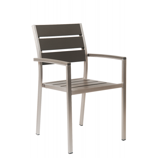 Aluminum Outdoor Armchair w/ Imitation Teak Slats Seat & Back in Gray 