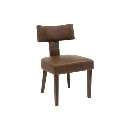 Rubberwood Chair with Cushioned Seat and Back in Rich Brown Vinyl, Mid-Century Modern Design， Indoor Use