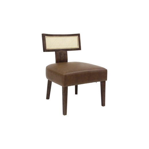 Indoor Rubberwood Chair with Cane Back and Padded Vinyl Seat in Brown Color