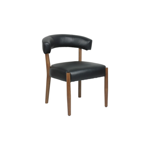 Oak Wood Indoor Chair with Black Upholstered Seat and Stylish Curved Backrest