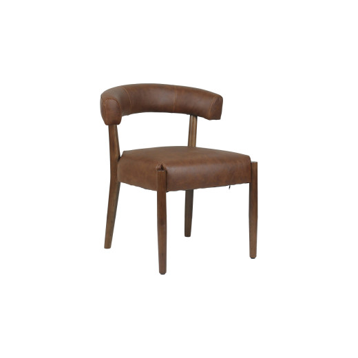 Oak Wood Indoor Chair with Brown Upholstered Seat and Stylish Curved Backrest