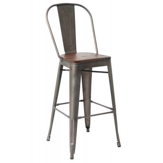 Tolix Metal Barstool w/wood seat 