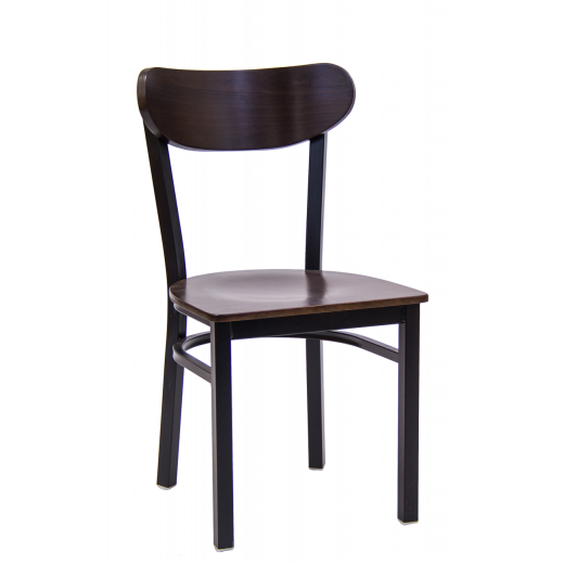 Moon Shape Back Veneer Seat Metal Chair w/ Walnut Color Seat & Back
