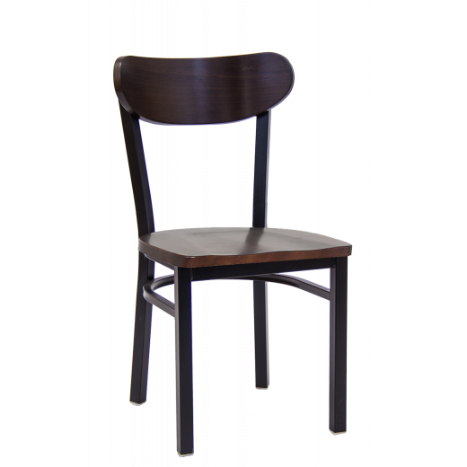 Moon Shape Back Wooden Seat Metal Chair w/ Walnut Color Seat & Back