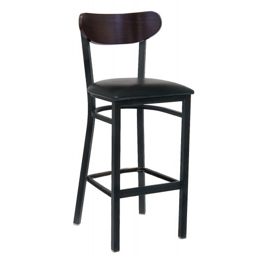 Moon Shape Back Vinyl Seat Metal Barstool w/ Walnut Color Back