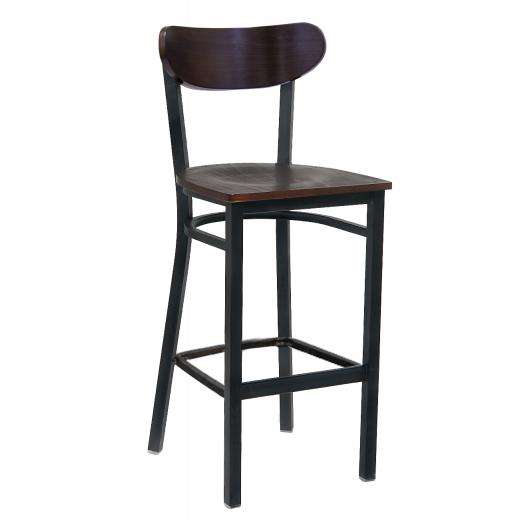 Moon Shape Back Veneer Seat Metal Barstool w/ Walnut Color Seat & Back