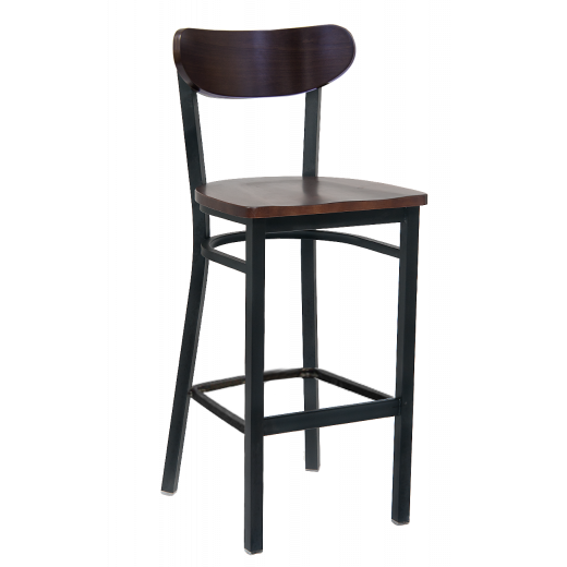 Moon Shape Back Wooden Seat Metal Barstool w/ Walnut Color Seat & Back