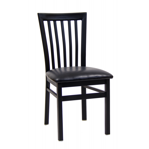 Black Metal Chair w/ Elongated Vertical Back & Vinyl Seat
