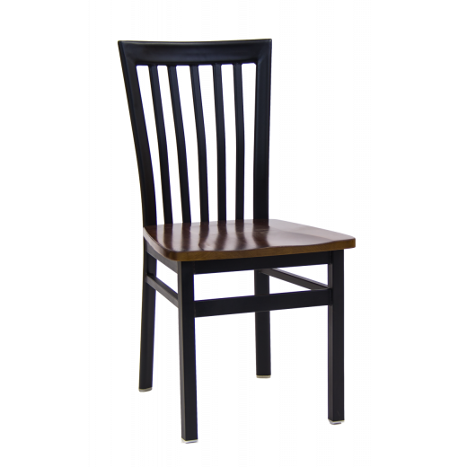 Black Metal Chair w/ Elongated Vertical Back & Wood Seat