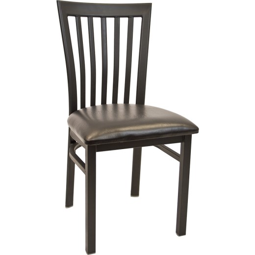 Black Metal Chair w/ Elongated Vertical Back & Vinyl Seat
