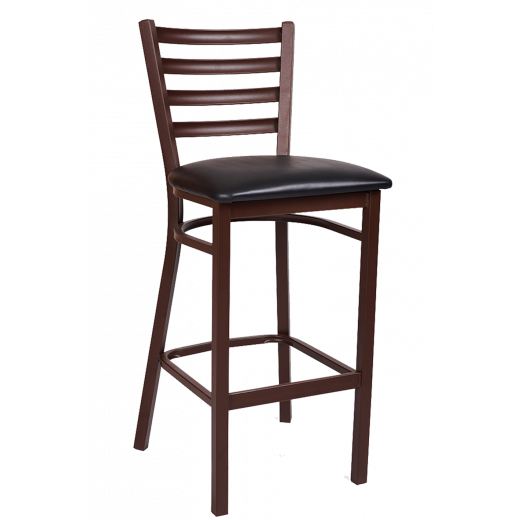 Brown Metal Barstool w/ Ladder Back & Vinyl Seat  