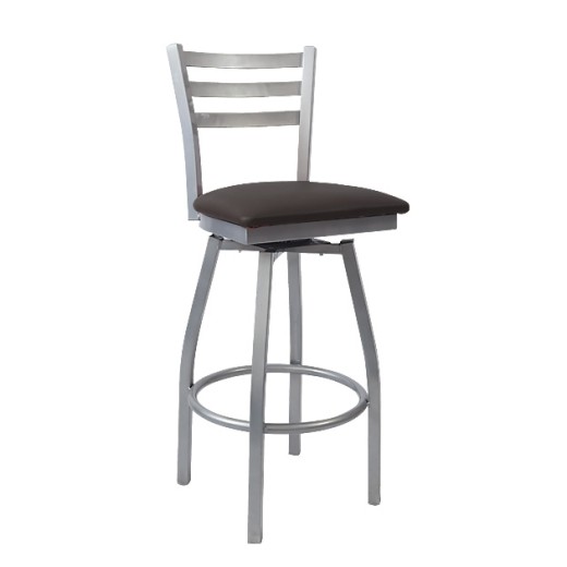 Gray Metal Swivel Barstool w/  Ladder Back & Vinyl Seat 