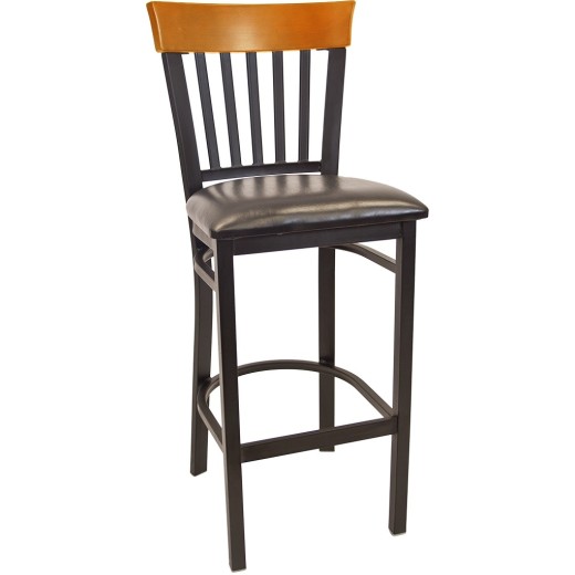 Vertical Slat Cherry Back & Vinyl Seat Metal Barstool 