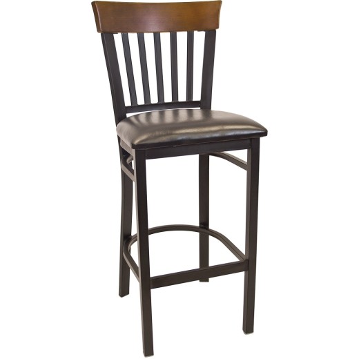Vertical Slat Walnut Back & Vinyl Seat Metal Barstool 