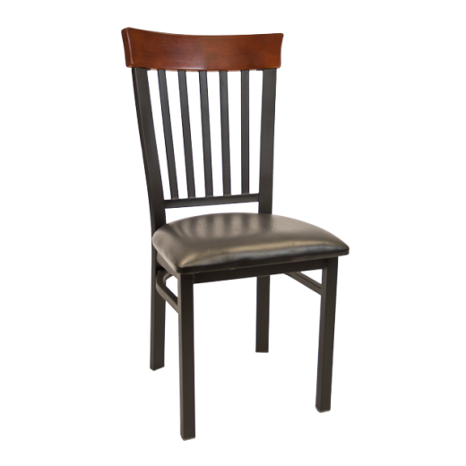 Vertical Slat Dark Mahogany Back & Vinyl Seat Metal Chair 