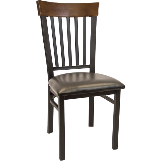 Vertical Slat Walnut Back & Vinyl Seat Metal Chair 
