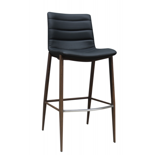 Wood-Grain Indoor Metal Bar Stool w/Black Vinyl Seat and Back