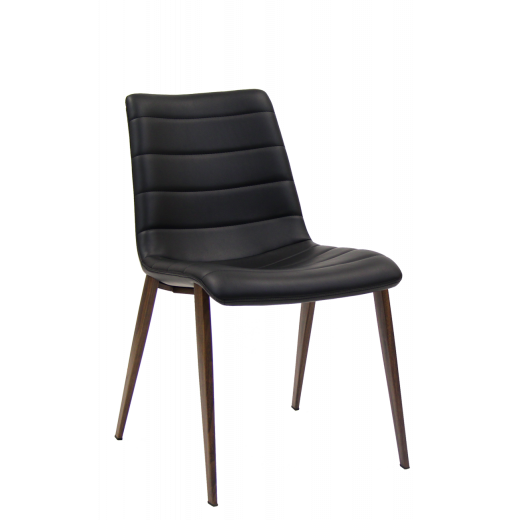 Wood-Grain Indoor Metal Chair w/Black Vinyl Seat and Back