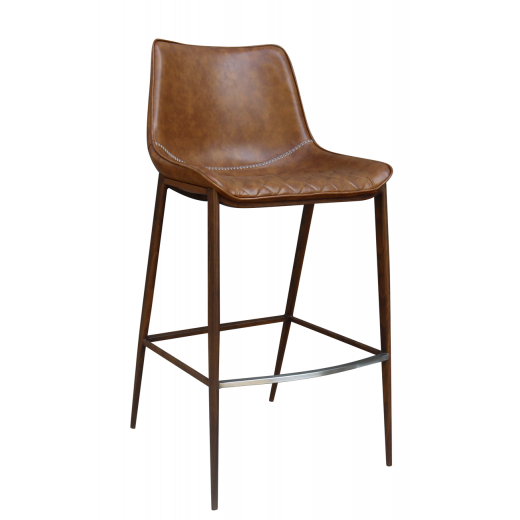 Metal Indoor Bar Stool in Wood Grain Finish w/Brown Vinyl Seat & Back