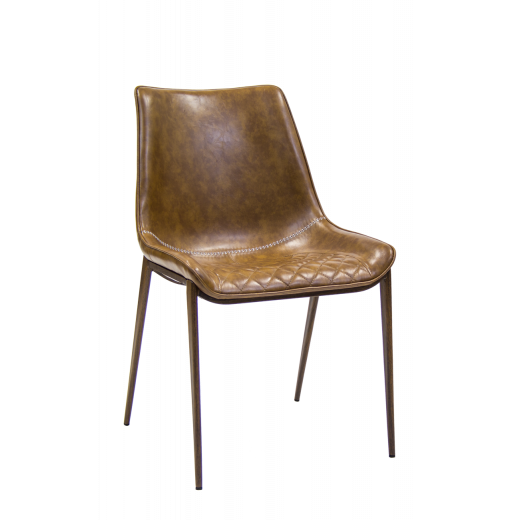Metal Indoor Chair in Wood Grain Finish w/Brown Vinyl Seat & Back