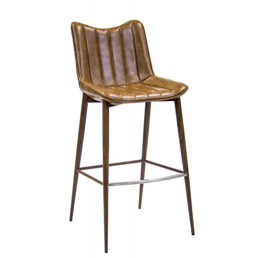 Metal Indoor Barstool in Wood Grain Finish w/Brown Vinyl Seat & Back