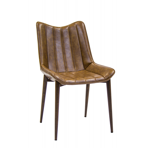 Metal Indoor Chair in Wood Grain Finish w/Brown Vinyl Seat & Back
