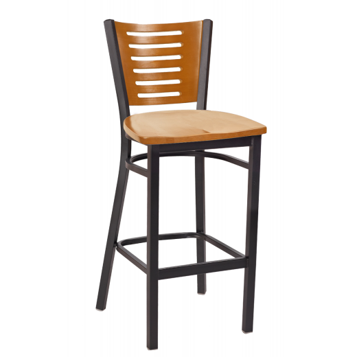 Darby Series Slat Back Wooden Seat Metal Barstool w/ Back & Seat in Cherry