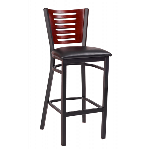 Darby Series Slat Back Vinyl Seat Metal Barstool w/ Back in Dark Mahogany