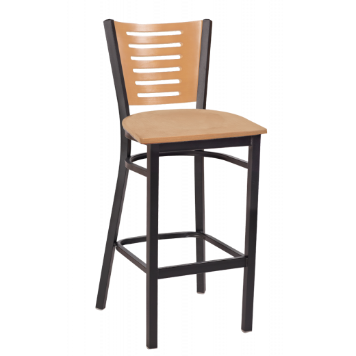 Darby Series Slat Back Veneer Seat Metal Barstool w/ Back & Seat in Natural