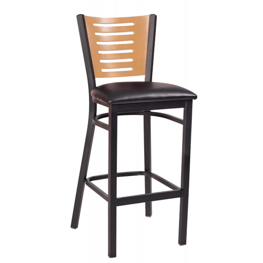 Darby Series Slat Back Vinyl Seat Metal Barstool w/ Back in Natural