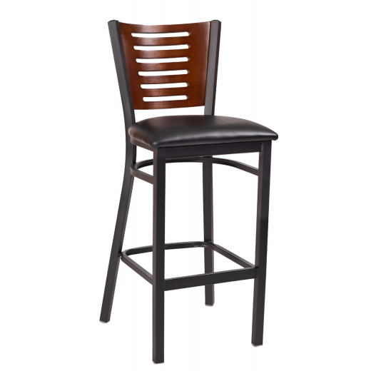 Darby Series Slat Back Vinyl Seat Metal Barstool w/ Back in Walnut