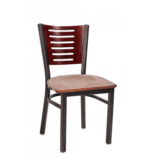 Darby Series Slat Back Veneer Seat Metal Chair w/ Back & Seat in Dark Mahogany