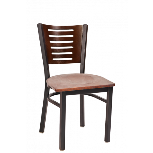 Darby Series Slat Back Veneer Seat Metal Chair w/ Back & Seat in Walnut