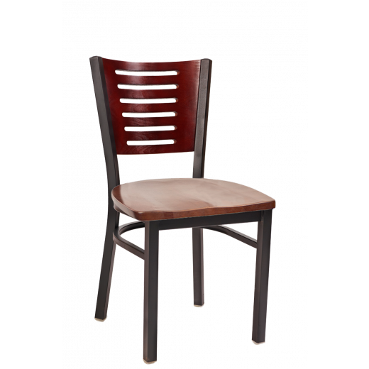 Darby Series Slat Back Wooden Seat Metal Chair w/ Back & Seat in Dark Mahogany