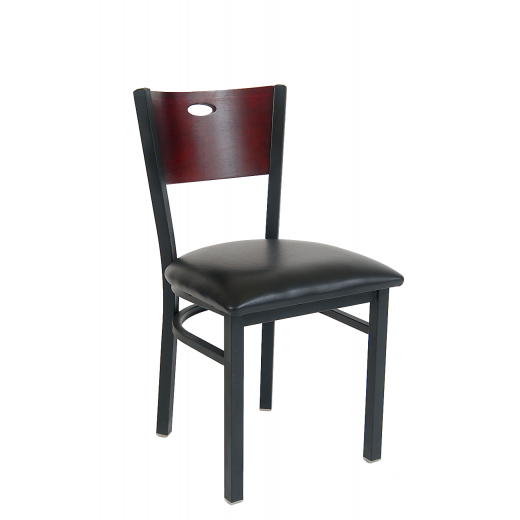 Oval Cutout Back Vinyl Seat Metal Chair w/ Dark Mahogany Back