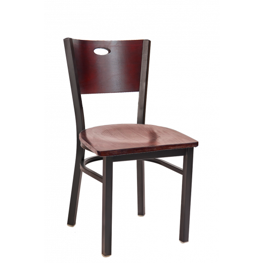 Oval Cutout Back Veneer  Seat Metal Chair w/ Dark Mahogany Seat & Back